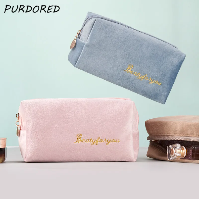 

PURDORED 1 Pc Multifunction Travel Cosmetic Bag Women Makeup Bags Toiletries Organizer Solid Color Female Storage Make Up Case