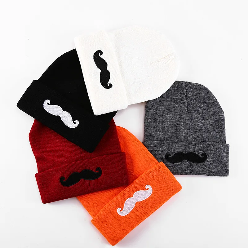 

2020 New Fashion Winter Hat Casual Moustache Embroideried Beanies Hats For Women Men Winter Cap Warm Knitted Hip Hop Bonnet Hat