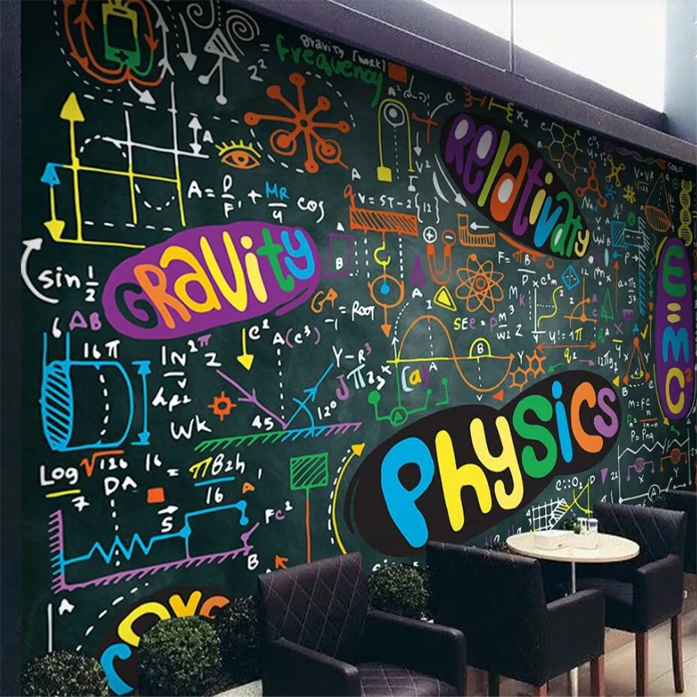 

Milofi custom 3D wallpaper mural hand-painted colorful chalk formula blackboard background wall living room bedroom decoration