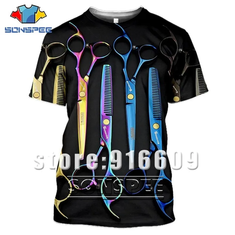 SONSPEE/футболка с 3D принтом футболка изображением парикмахерских ножниц в стиле