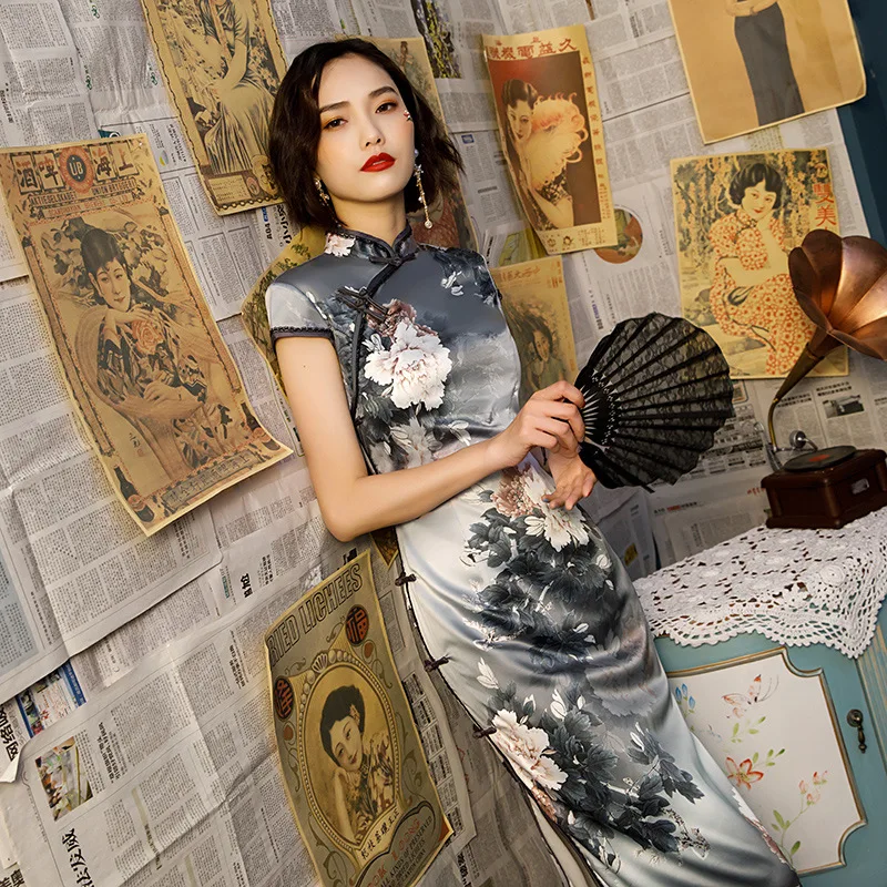 Модный цветочный принт винтажный китайский воротник Qipao Новинка тонкий короткий
