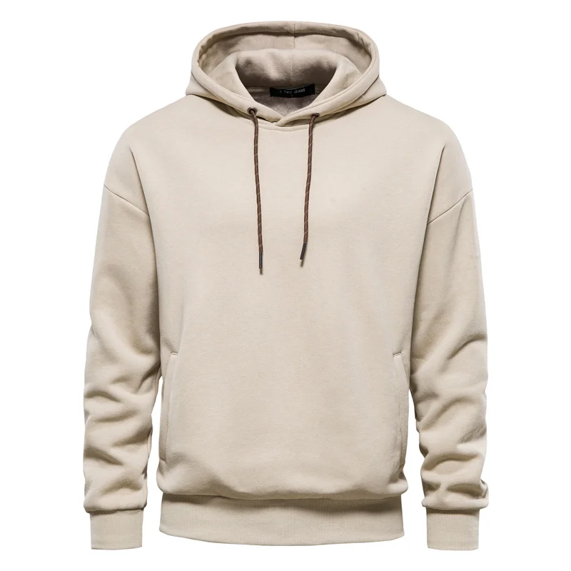 

Fleece Drop Sleeve Oversized Hoodies Men Casual Solid Cotton Mens Sweatshirt New Autumn Winter Warm Hoodie for Men