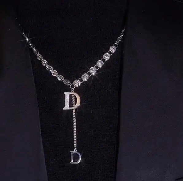 

Zircon letter necklace autumn and winter women temperament creative personality light luxury sweater chain