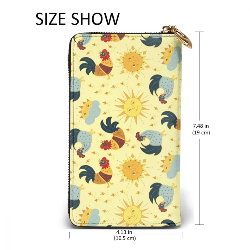 

Rising Rooster Patterns Leather Long Wallet for Credit Card Holder Clutch Bags Unisex Leather Large Capacity
