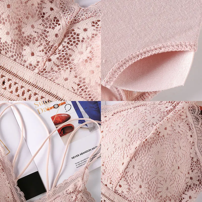

Women Lace Bra Sets Seamless Underwear Backless Vest Sexy Panties Padded Ultrathin Bralette Female Lingerie Briefs Sports Bra
