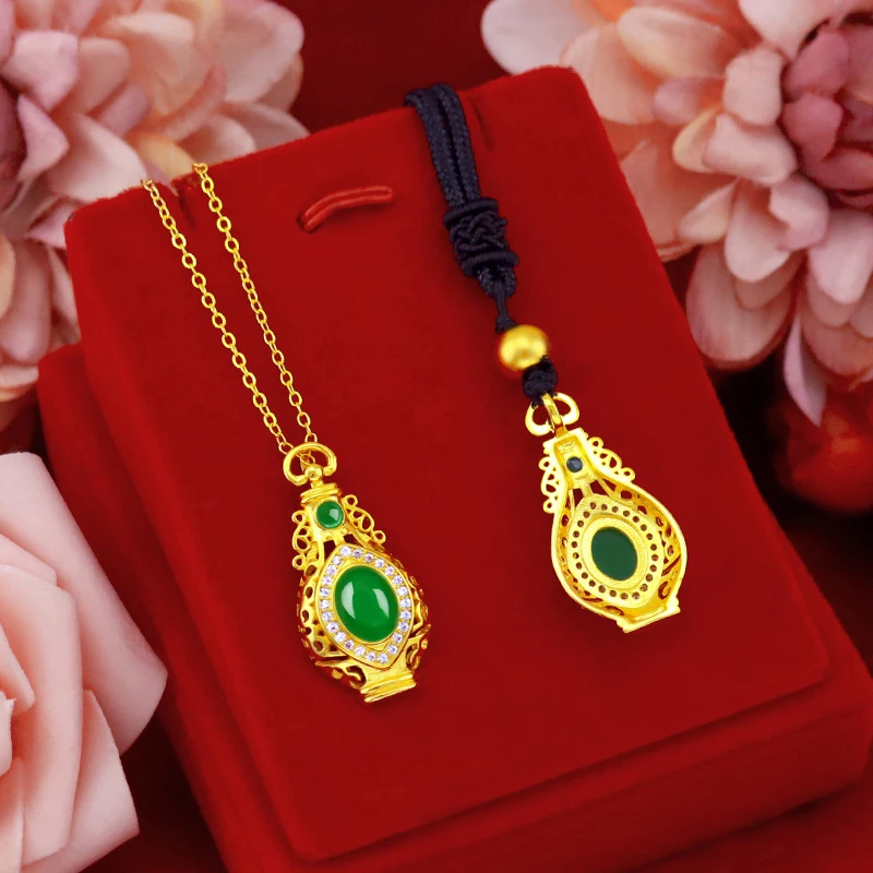 

Retro Ethnic Pot Necklace Pendant without Chain for Women Gold Jewelry Temperament Turquoise Gold Gemstone Jade Fine Jewlery