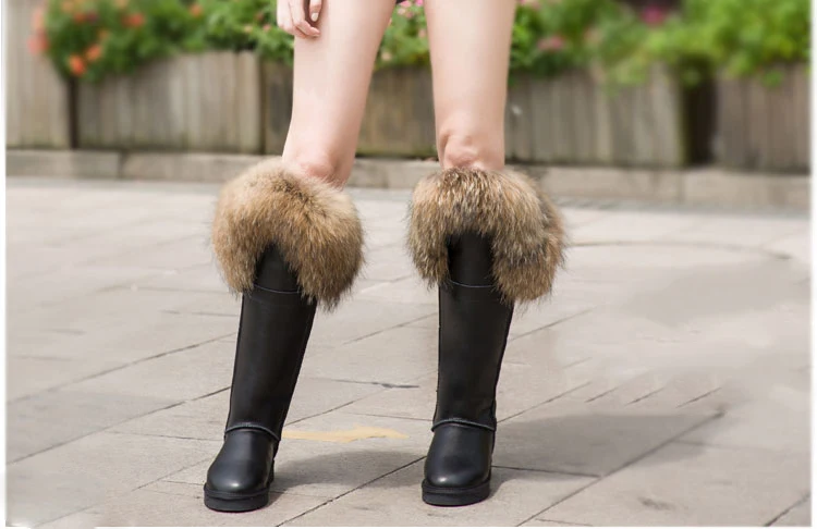 ; модные высокие зимние сапоги; botas mujer; женская зимняя обувь из натуральной кожи с натуральным лисьим мехом;