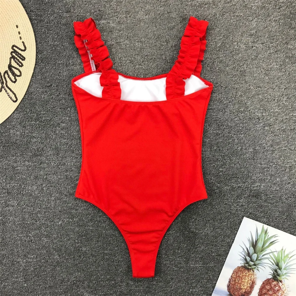 

Ruffles Wide Straps One Piece Swimwear Sexy Summer 2021 Swimming Suits For Women Beach Crochet Top Femme Vestidos Playa Mujer