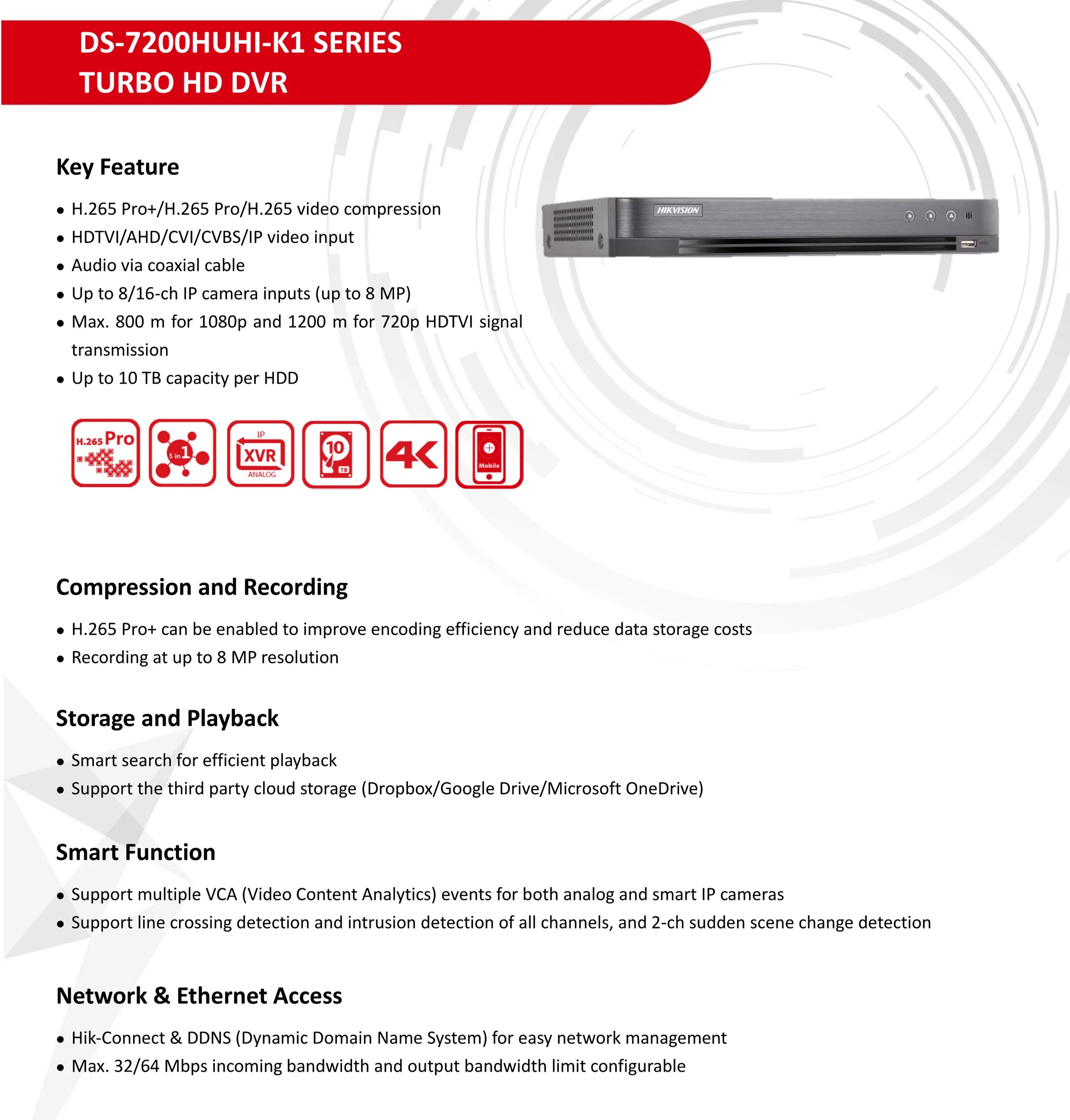 Hikvision Hybrid 8ch DVR DS-7204HUHI-K1 5 в 1 AHD CVI TVI CVBS IP 8MP безопасности DVR для аналоговой камеры