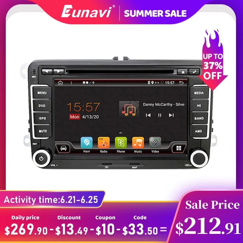 Eunavi 2 Din Android Авто DVD автомобильное радио мультимедиа для VW GOLF 5 Polo Bora JETTA B6 PASSAT Tiguan