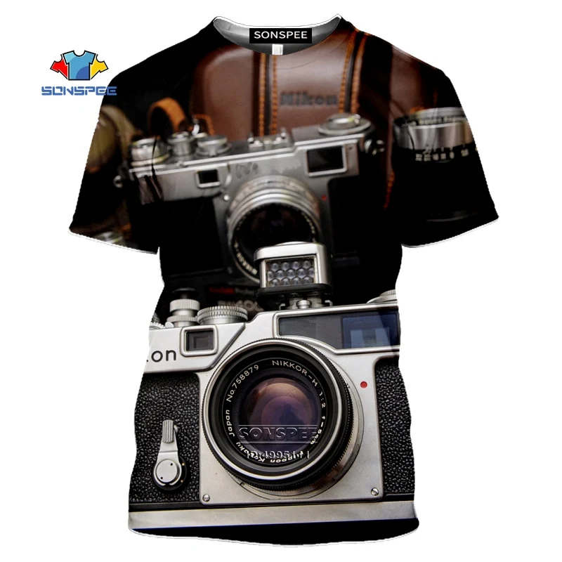 

SONSPEE COOL Camera Men's T-shirt 3D Print Lens For Photographer Tshirt Summer Casual Short Sleeve Women Fitness Hip Hop Tops