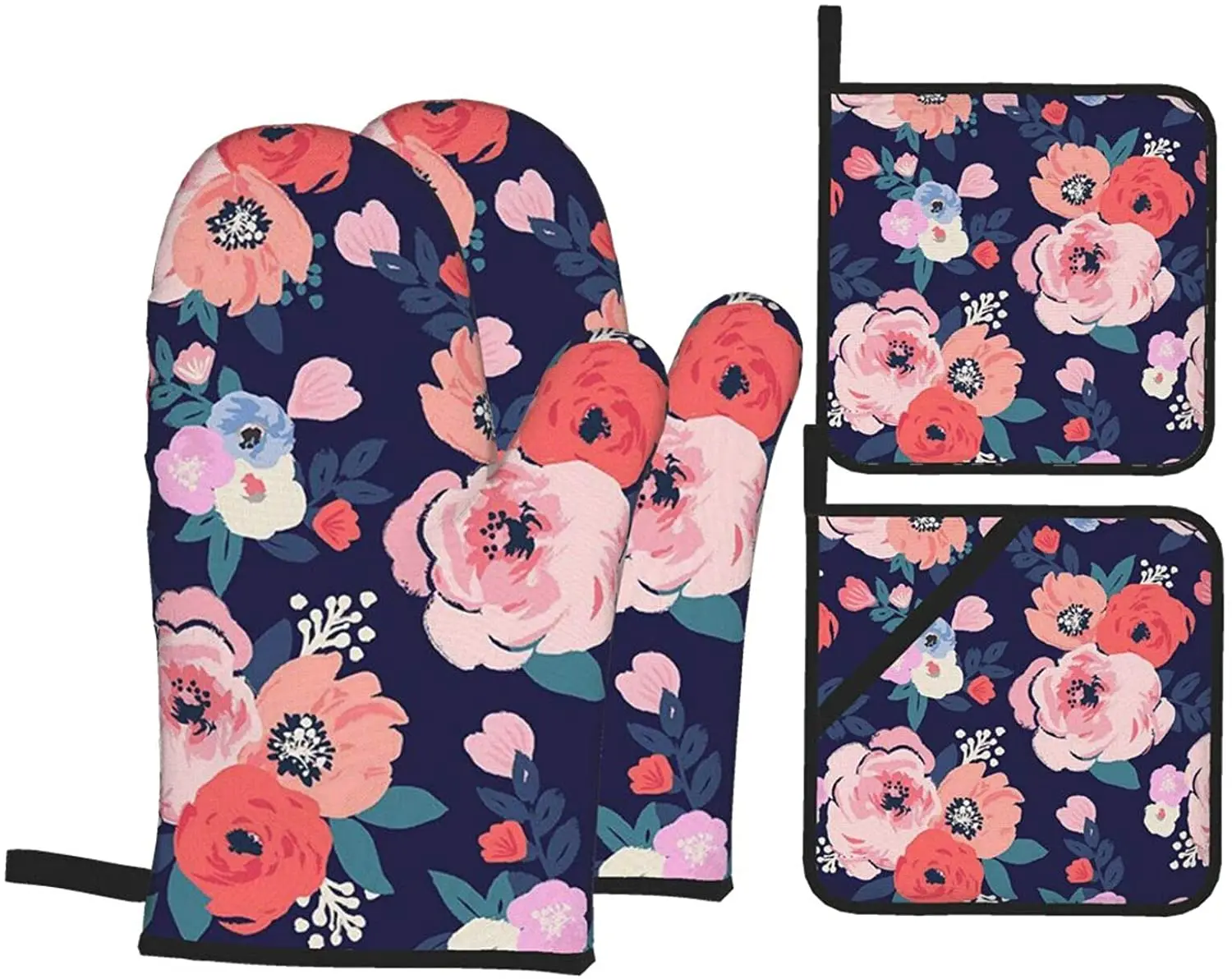

Printed Oven Glove Pot Cover Heat-Resistant Kitchen Waterproof With Inner Cotton Layer For Cooking And Grilling