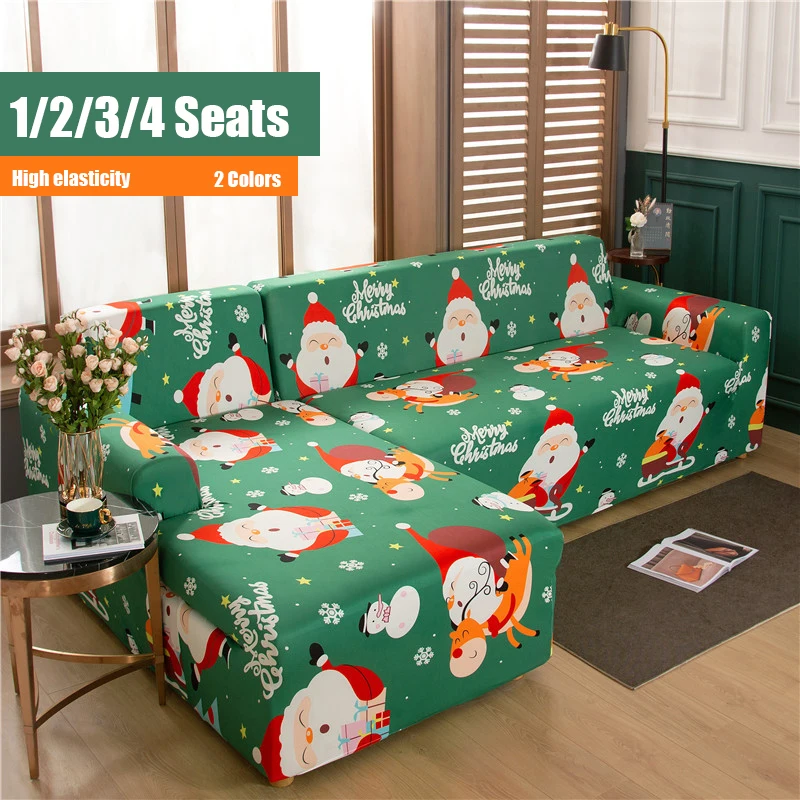 

Christmas Sofa Cover Santa Claus Sofa Towel for Living Room Elk Couch Slipcover Bell Printed Elastic Couch Cover Christmas Decor