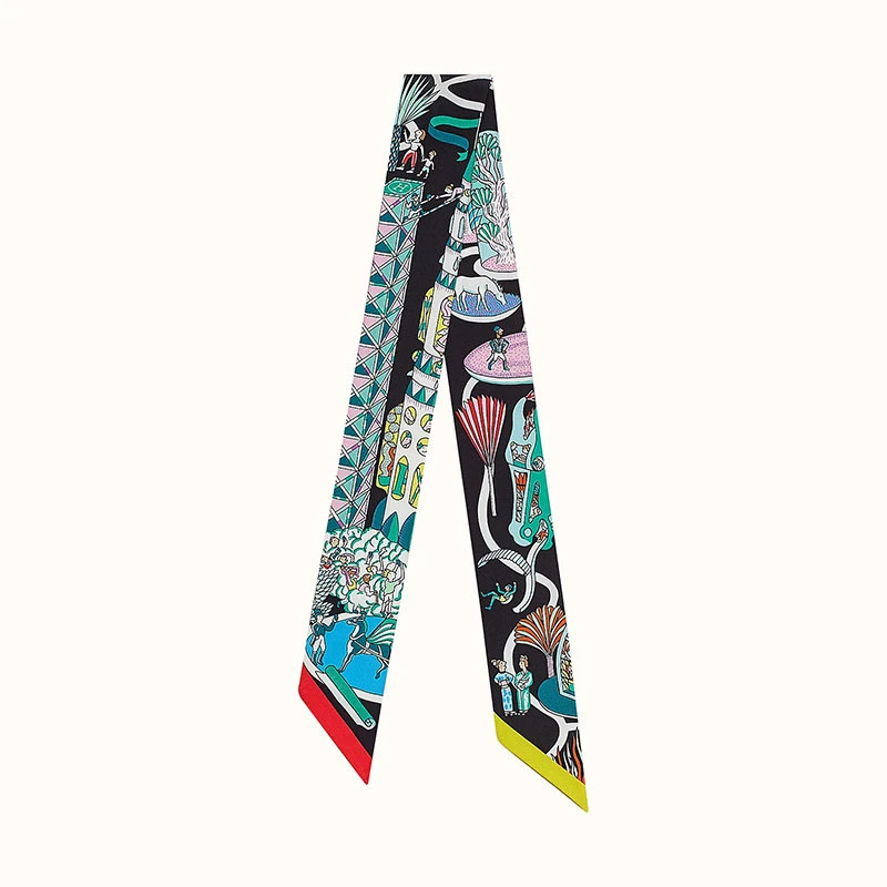 

World Expo Printed Small Silk Scarf Women's Luxury Hairband Skinny Tie Bag Scarf Ladies Bandana BL3