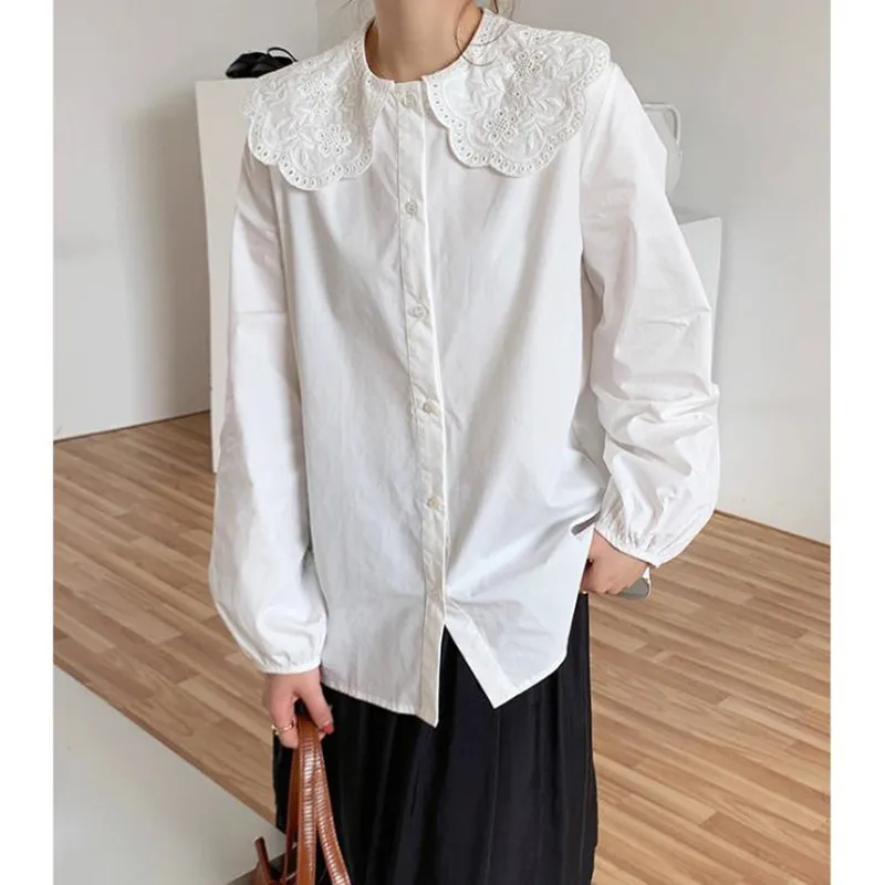 

Новинка Весна 2021, Детская рубашка с вышивкой и воротником, темпераментная рубашка с длинным рукавом