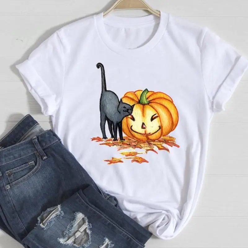 

Women Thanksgiving Coffee New Trend Vintage Happy Halloween Autumn Fall Graphic Clothes Tshirt T Female Tee Top Print T-Shirt