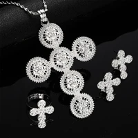 silver gold plated ethiopian eritrea cross necklace earrings ring african bridal jewelry sets habesha flower party jewellery