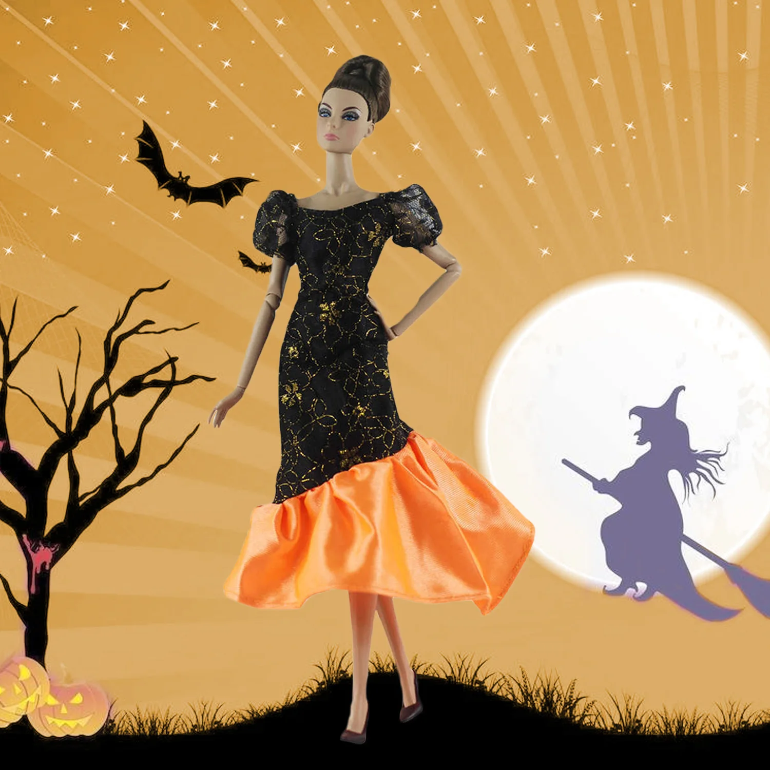 Модное Элегантное Черное Золотое вечернее платье Besegad наряд одежда для Барби