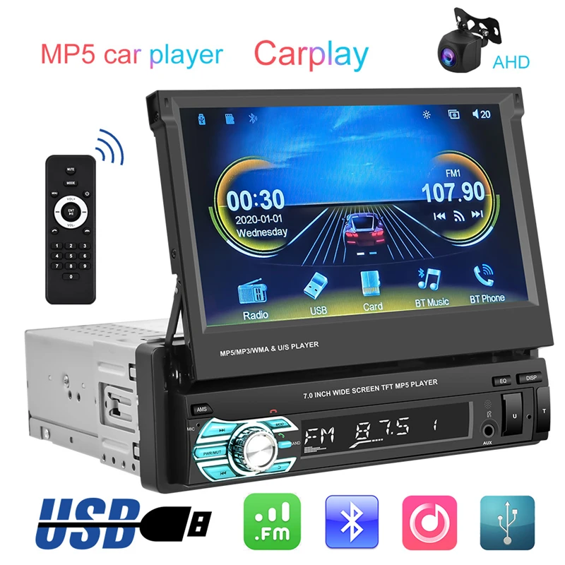 

Single Spindle 7 Inch Telescopic Screen Car MP5 Video Player Carplay Car MP4 Reversing Image Radio 2 Din Android Stereo Receiver