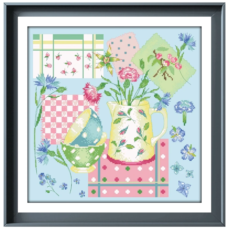 

Небольшая кухня с цветами Набор для вышивки крестиком дизайн узора 18ct 14ct 11ct Небесно-Голубой Холст Вышивка своими руками рукоделие