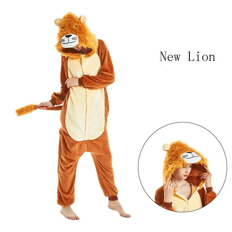 New Lion FL Костюм животных единорога для взрослых девочек Детские ползунки «панда» кигуруми фланелевый стежок женский аниме-комбинезон Маскировка цельный костюм - Цвет: New Lion FL
