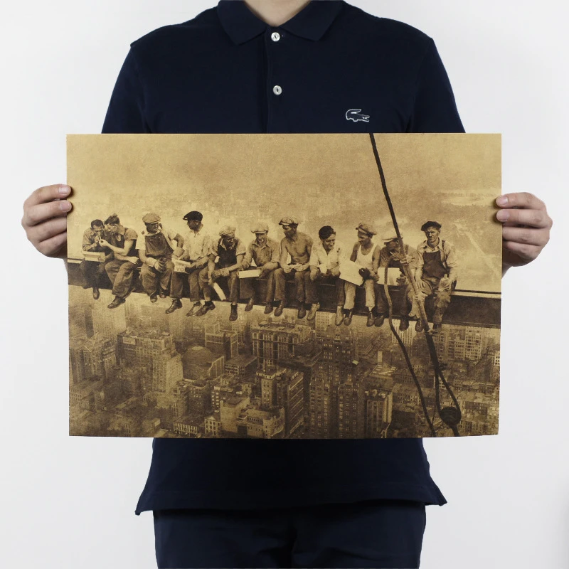 Винтаж классический Ланч времени на верхней части небоскреб Ретро плакат, крафт-бумага Бумага, ручной стержень, для кафе, для домашнего декора стены Стикеры 51x35cm