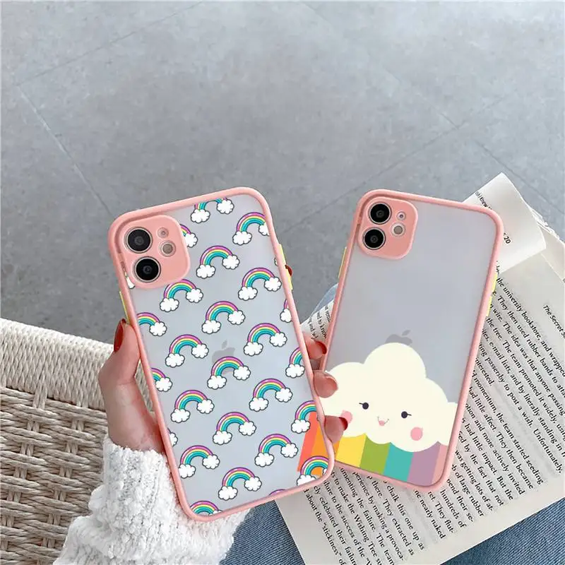 

Cartoon rainbow cloud cute Phone Case Matte Transparent for iPhone 7 8 11 12 s mini pro X XS XR MAX Plus cover funda