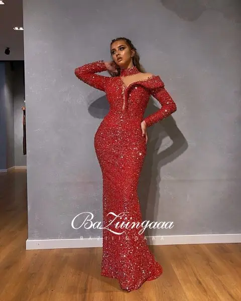 

BAZIIINGAAA Luxury Ball Gown Long Woman Gown 2021 Sequins Evening Dresses Parties Robe de bal Plus Size Prom Party Gowns