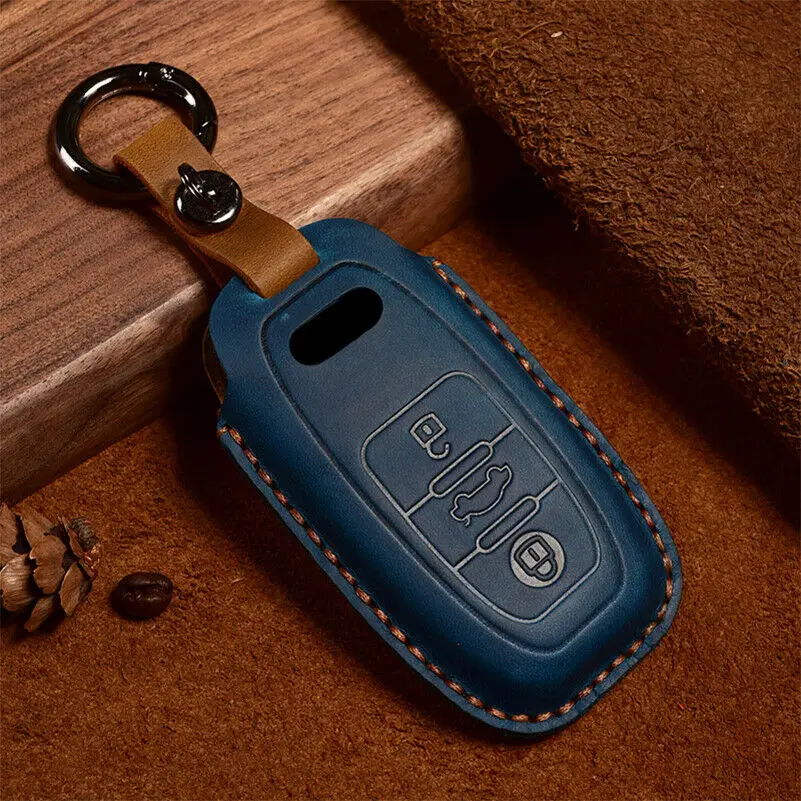 

Auto Car Styling Leather Key Case For Audi A1 A3 A4 A5 Q7 A6 C5 C6 Car Holder Shell Remote Cover Car-Styling keychain