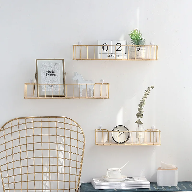 Полка для хранения из цельного дерева простая настенная полка кованого железа на