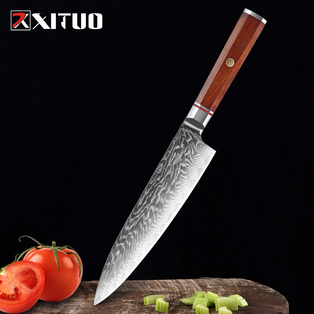

Кухонный нож XITUO Vg10, 8 дюймов, палисандр, восьмиугольная ручка, дамасский нож, японская сталь, нож шеф-повара сантоку, инструменты для готовки