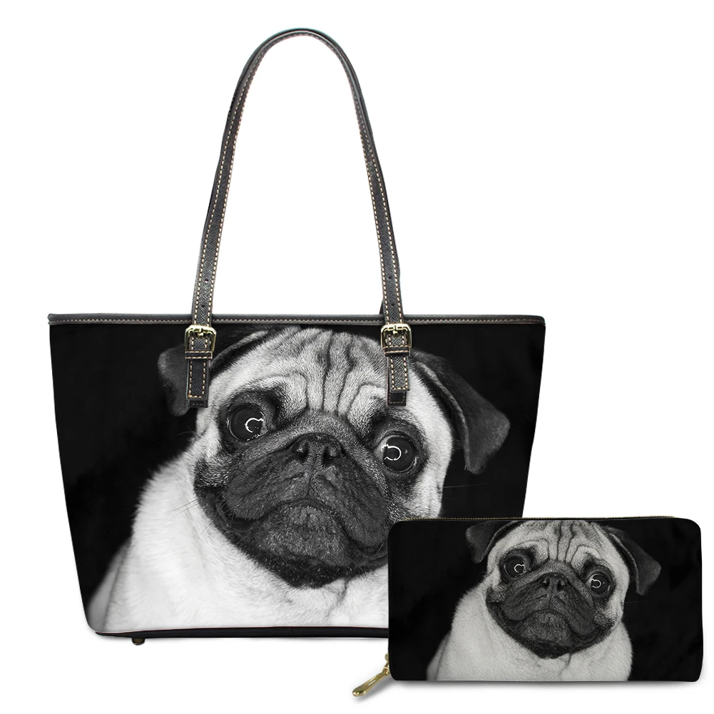 

KUILIU Bulldog Polynesian Tribal Printing Lady Luxury Design Women Shoulder Bag And Purse 2pcs Brand Female Totes Sac