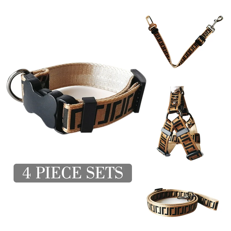 

Dog Harness Leash Set Car Safety Belt Adjustable Pet Collar Leashes For Small Dogs Letter Printed Pet Cat Collars Dog Products