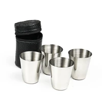 4pcsset 30ml mini stainless steel portable outdoor cup wine teacup drinking alcohol bottle with leather cover bag kitchen bar