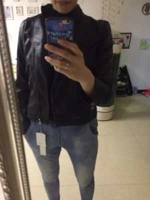 

Moto Biker Leather Jacket Women Turn Down Collar Zipper Short Leather Coats Spring Autumn Ladies PU Outwear Clothing