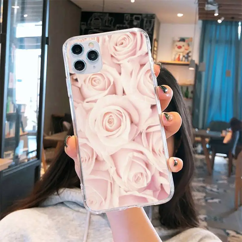 

Flower pattern rose daisy Phone Case Transparent for iPhone 6 7 8 11 12 s mini pro X XS XR MAX Plus se cover funda shell