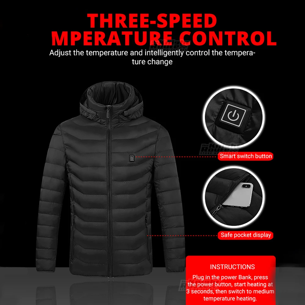 8 Area Men Winter Heated Jackets Hunting Clothing Ski Jacket Outerwear USB Electric Heated Vest Warm Hiking Motorcycle Jacket