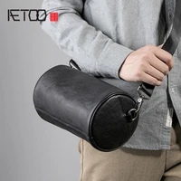 aetoo leather slant bag mens simple one shoulder bag trend mens free riding casual cowhide cylinder bag