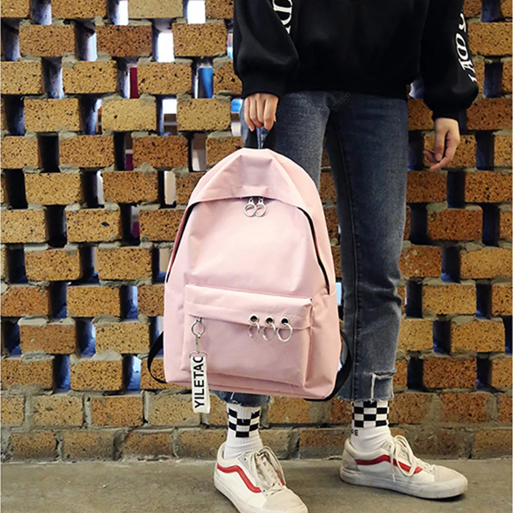 

Drop shipping Solid Color Backpack For Women Fashion Women's Ring Decoration Shoulder Bag Travel Backpack Computer Bag Satchel