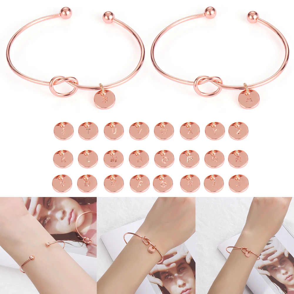26 букв Открытый браслет розовое золото манжета прекрасный узел сплав простые