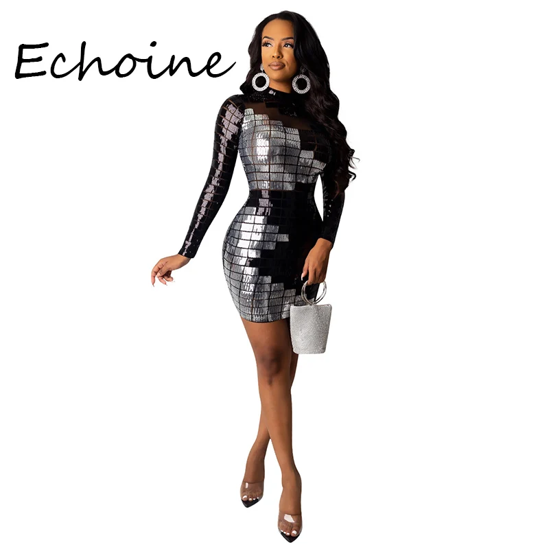 Сексуальное платье с квадратными блестками Женские вечерние платья Мини
