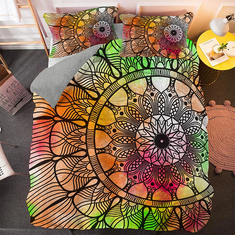Комплект постельного белья из 3 предметов с красочной мандалой | Дом и сад