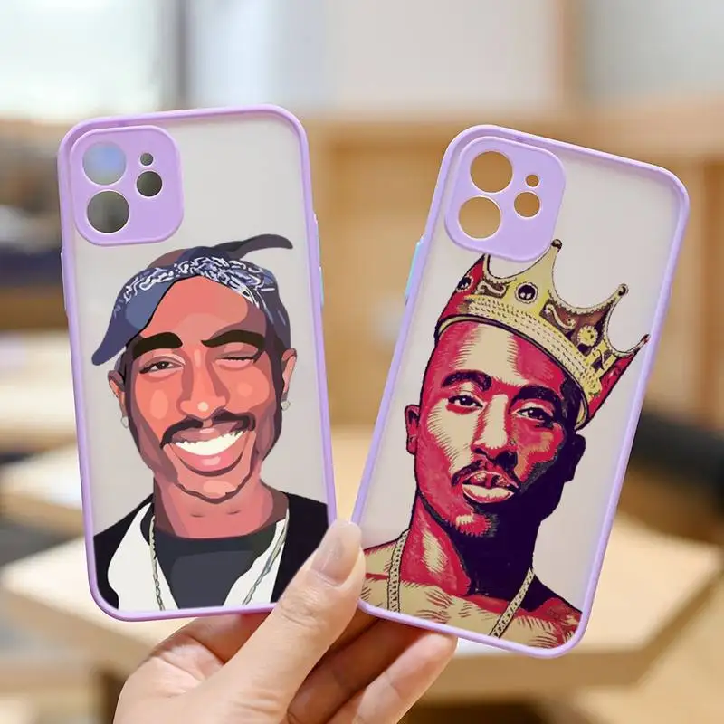 

Hiphop Rap Singer 2Pac Tupac Shakur Phone Case Purple Transparent Matte For IPhone 7 8 11 12 S Pro X XS XR MAX Plus Cover Shell