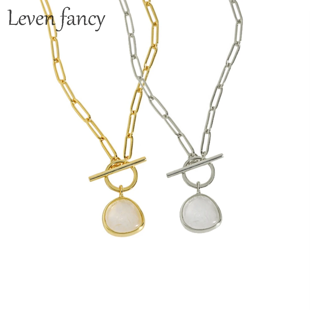

925 Sterling Silver Paperclip Chain OT Clasp Teardrop Clear Quartz Pendant Semi Precious Natural Stone Necklace for Women Gifts