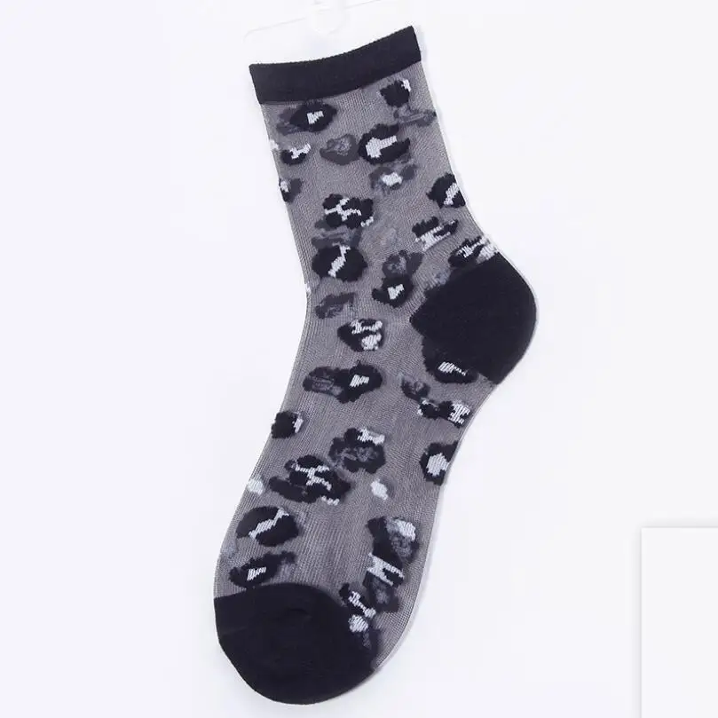 Women Transparent Socks Girls Leopard Socks Animal Print Sock Spring Summer Ankle Socks Thin Black Short Socks 10 pairs/ lot
