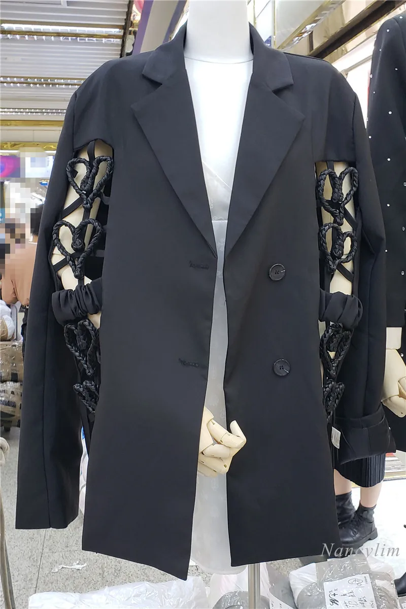 

Black Blazer for Women Fashion Leather Love Loose Oversize Casual Lady's Suit Jacket Outwears 2021 Spring Summer