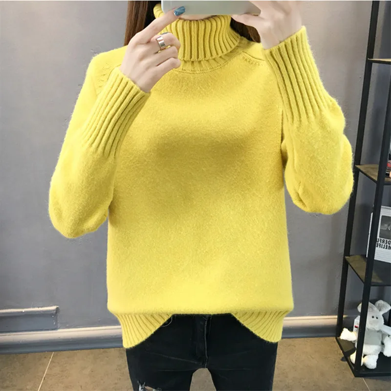 Осенне-зимний вязаный свитер с высоким воротом Женский пуловер Модные свободные