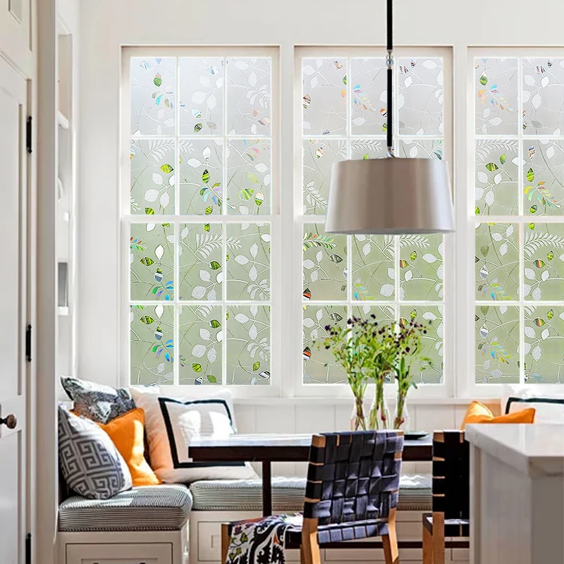 Оконная пленка с рисунком листьев статическая липкая термоконтроль
