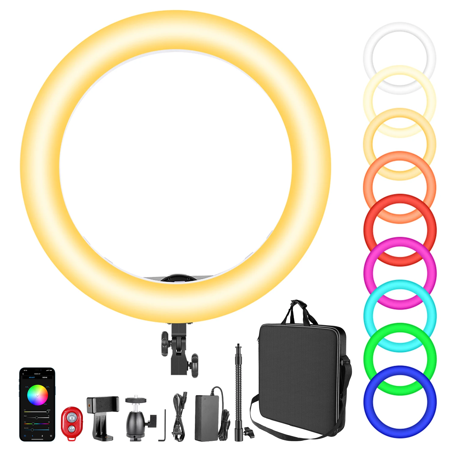 

Neewer 18-Inch RGB Ring Light with APP Control, Dimmable Bi-Color 3200K~5600K CRI 97+ LED Circle Light for Selfie/Makeup/YouTube