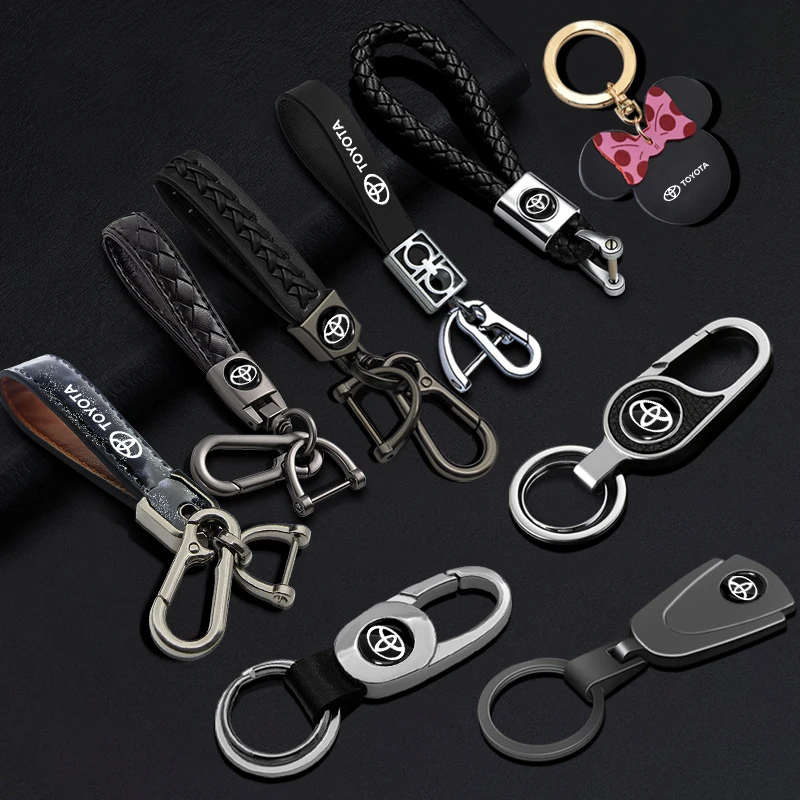 

Car Styling 3D Metal Leather Emblem Auto Keychain Key Chain Key Rings For Toyota Corolla Yaris Rav4 Avensis Auris Camry Sequoia